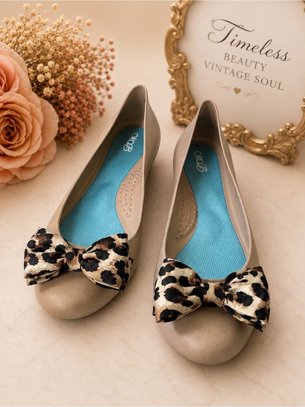 Oka-B Tabbie Ballet Flats Chai Leopard Bow Women’s Size 7 Made USA